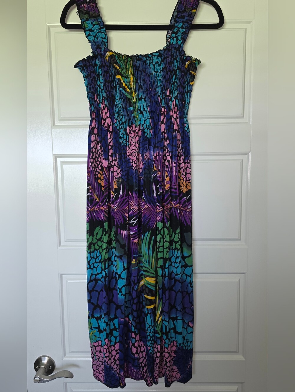 Smocked Strap/Bodice Multicolor Tropical Midi Dress Size L/XL